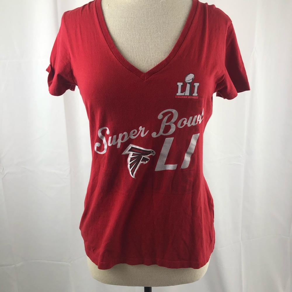 Ladies Super Bowl LI  Atlanta Falcons Red V-neck Shirt Size Medium